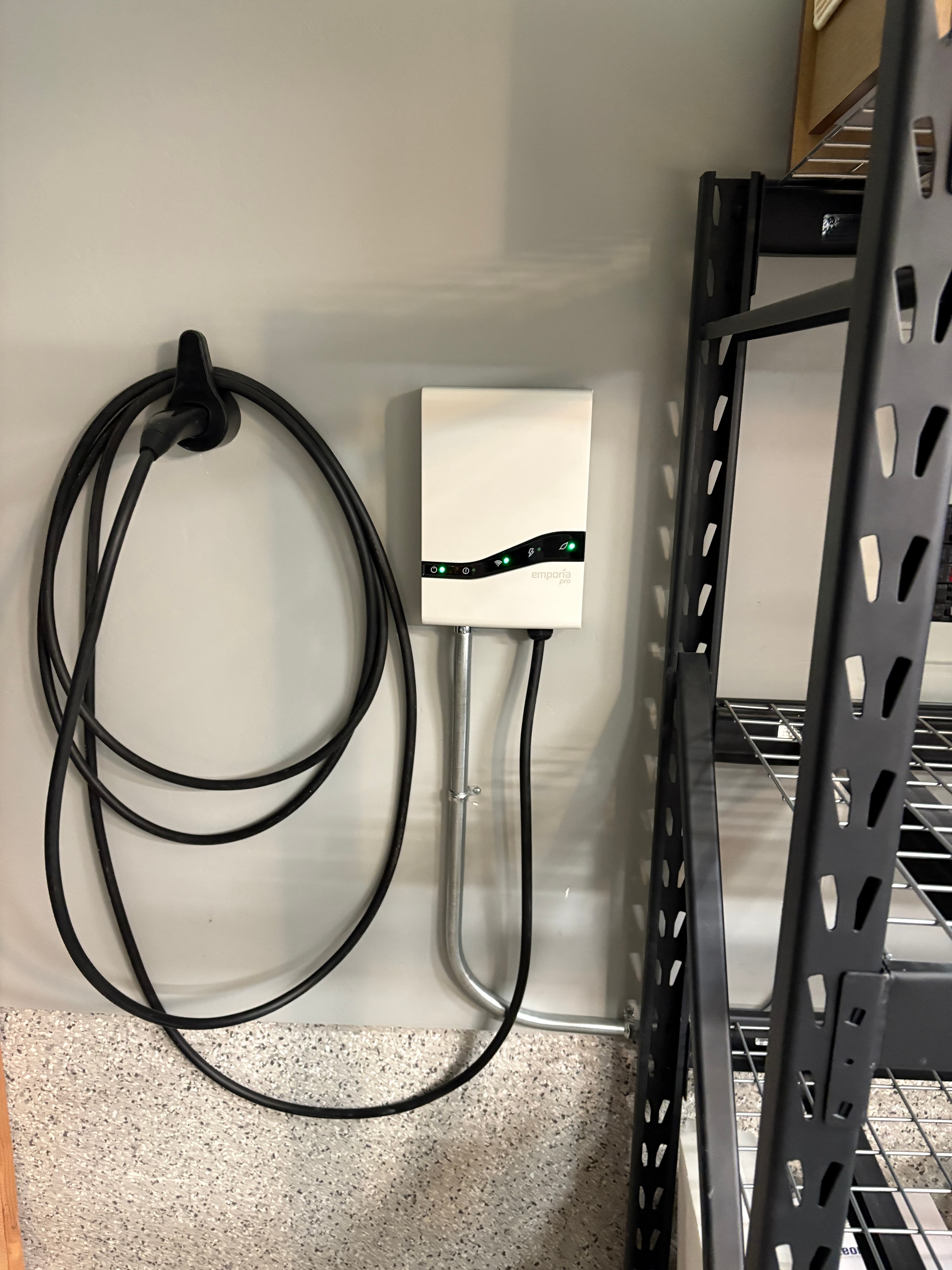 EV charger mounted to wall